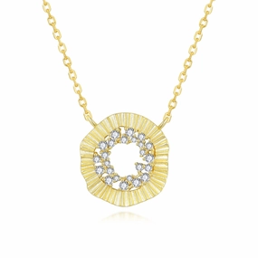 Sterling Silver Gold Plated Rounded Fan Shape CZ Center Necklace Chic Choice Lightweight Choice