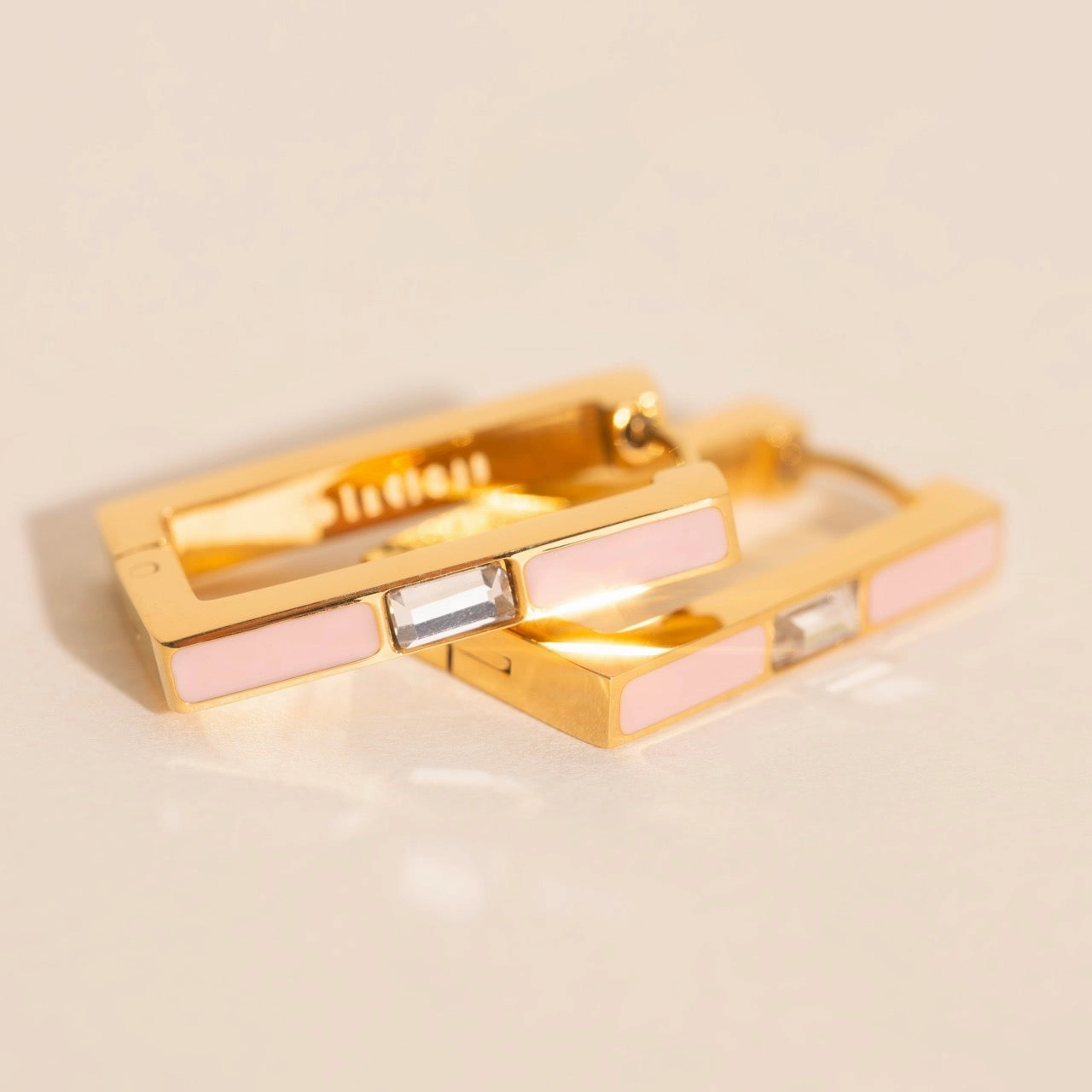 Sparkling Detail Blush Luxe Rectangle Huggie Hoop Earrings
