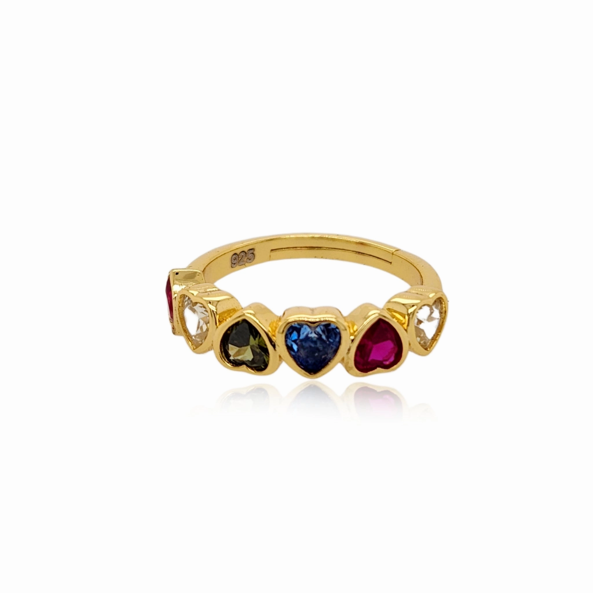Sterling Silver Gold Plated Multicolor Heart Ring Fashionable Decoration Innovative concept