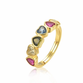 Sterling Silver Gold Plated Multicolor Heart Ring Premium Work Sparkling Work