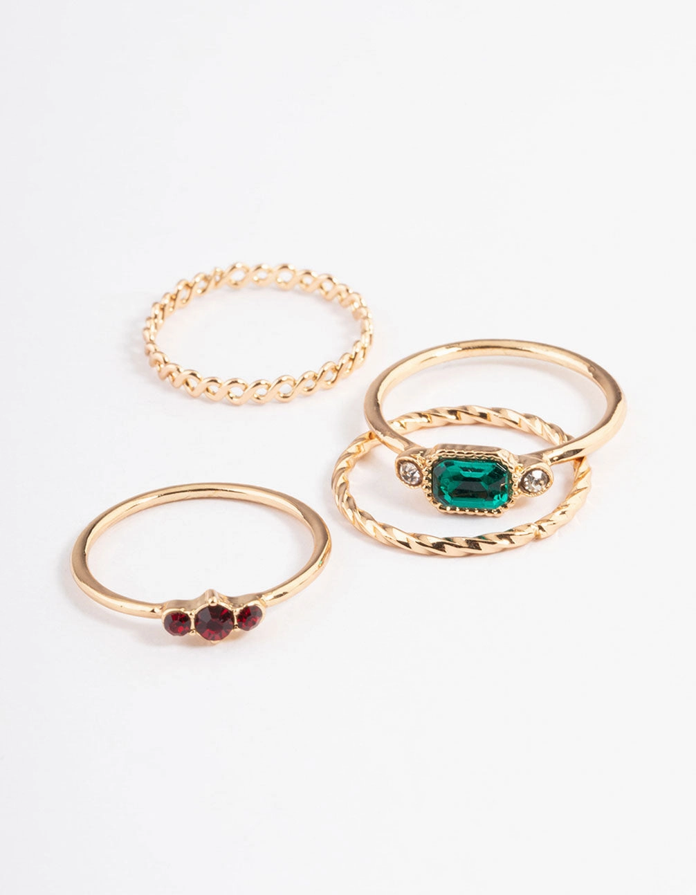 Economical Article Gold Emerald & Round Stone Ring 5-Pack