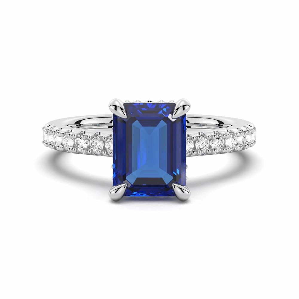 3 CT. Side Stone Lab Grown Sapphire Engagement Ring With Hidden Halo Stylish Decoration summer look