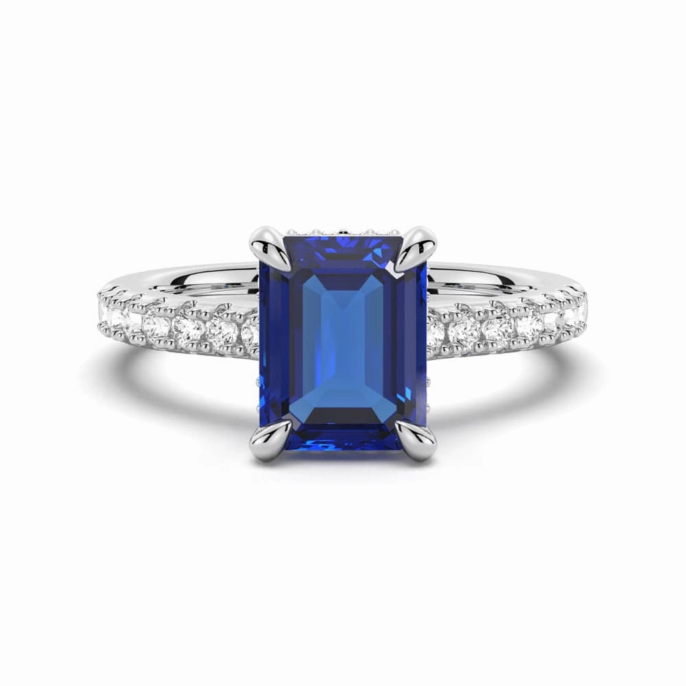 3 CT. Side Stone Lab Grown Sapphire Engagement Ring With Hidden Halo Home care