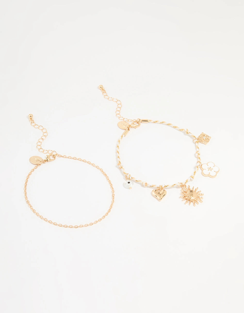 Gold White Rope Sun Charm & Chain Anklets 2-Pack Hassle-Free Vision