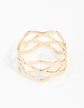Gold Multi Cross Over Ring Durable Embellishment Robust design