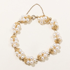 Festive Style 'Mikimoto' Cluster Pearl Bracelet | 8" |