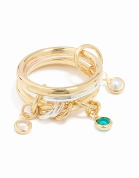 Chic Spark Mixed Metals Cubic Zirconia Pearl Interlocked Layered Ring