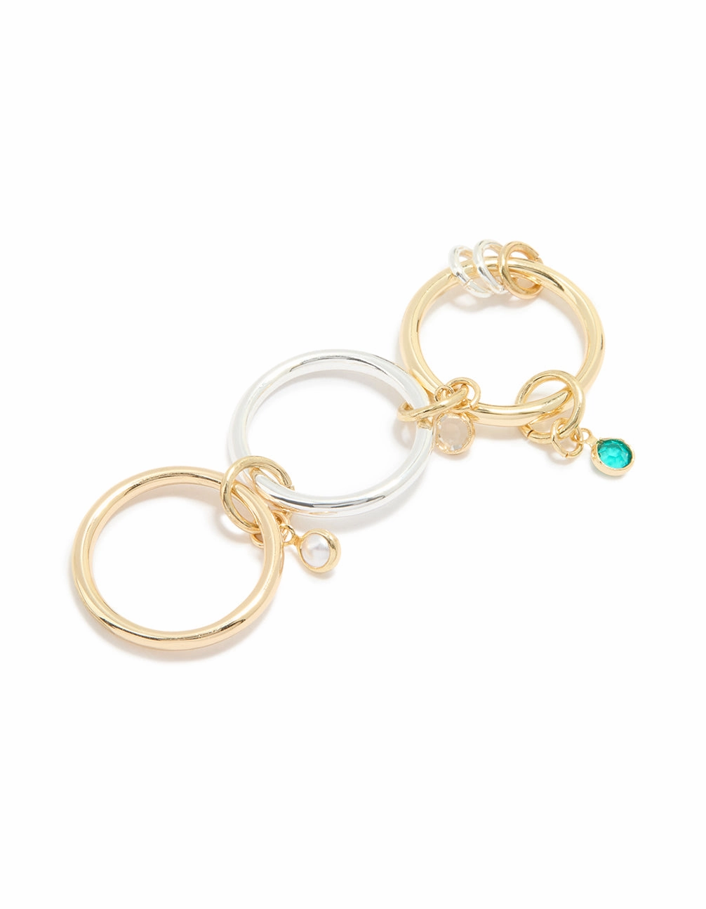 Gleaming Detail Impeccable Touch Mixed Metals Cubic Zirconia Pearl Interlocked Layered Ring