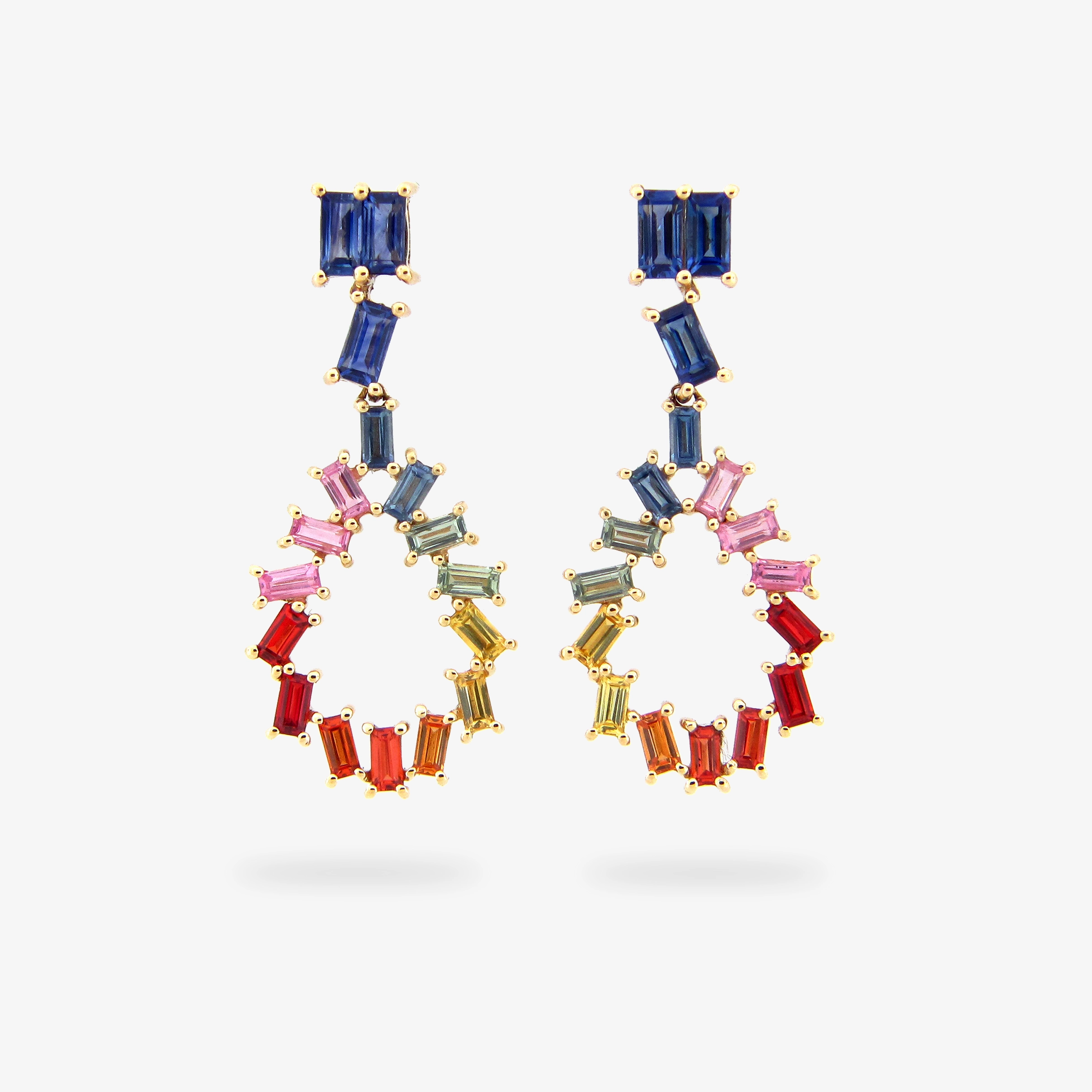 Rainbow Sapphire Baguette Dangle Earring Quiet Luxury Autumn Style