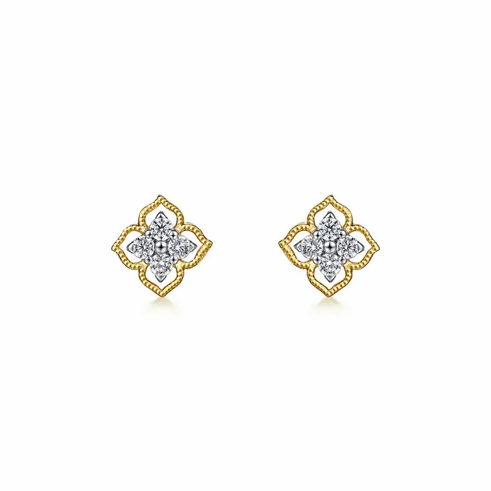 Raised-Edge Clover Diamond Studs with Centered Sparkle Minimalist Essential Pearlescent Adornment