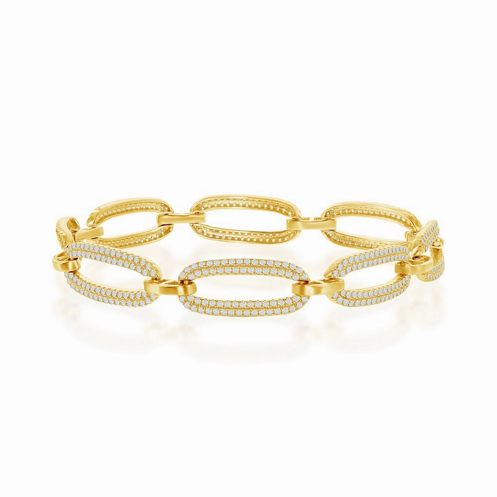 Gold Plated Sterling Silver Micro Pave CZ Linked Oval Bracelet Efficient View Dainty Charms