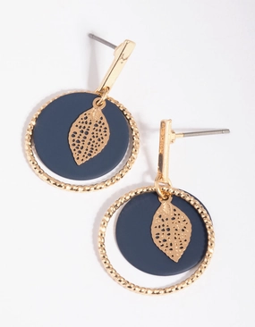 Navy Leaf Drop Earrings Graceful Choice