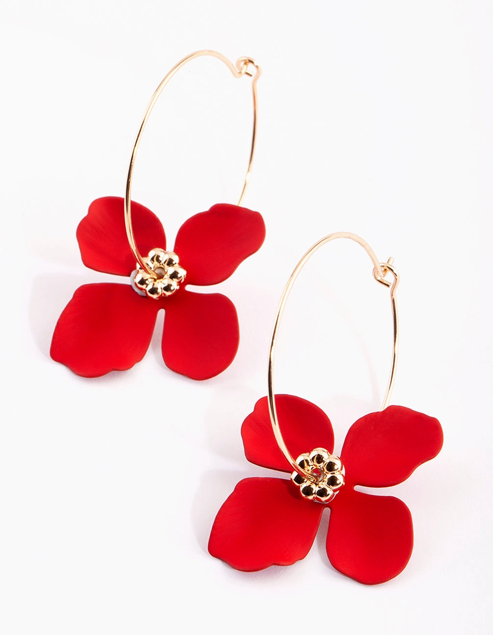 Red Flower Hoop Earrings Brilliant Adornment Brilliant Detail