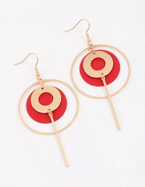 Stunning Design Simple Finish Red Multi Open Circle Drop Earrings