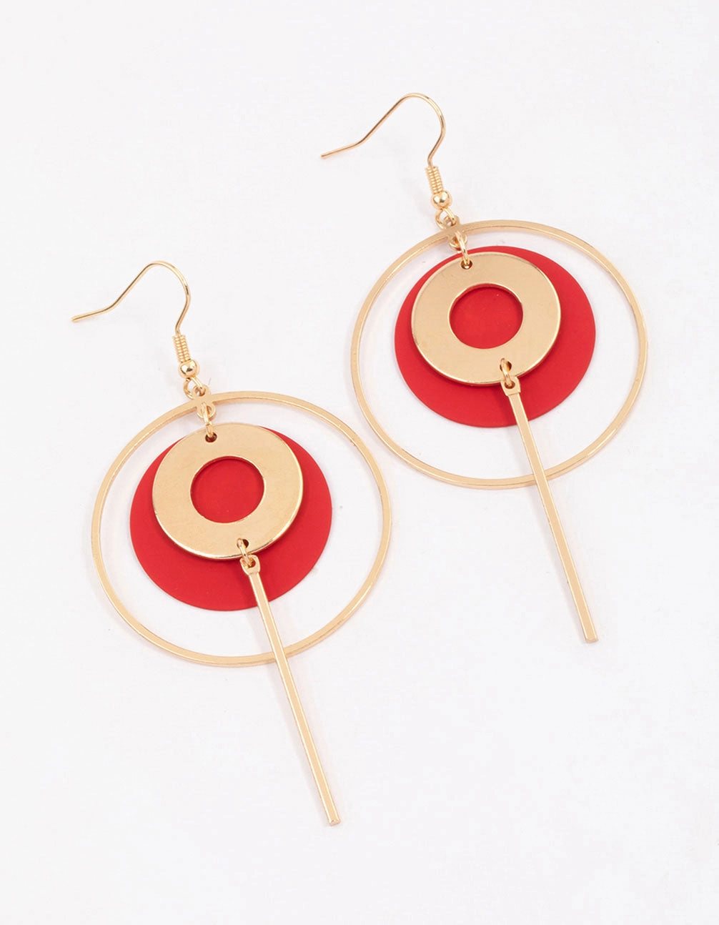 Stunning Design Simple Finish Red Multi Open Circle Drop Earrings