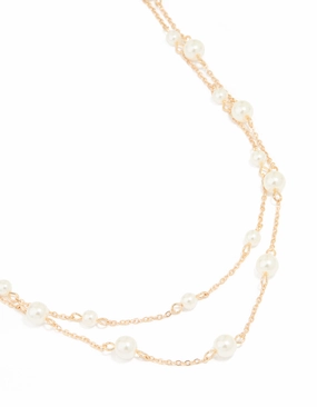 Gold Plated Freshwater Pearl Chain Layered Necklace holiday season Thoughtful Adornment