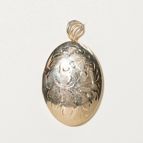 10k Yellow Gold Floral Engraved Locket Holiday Ready Elegant Mood