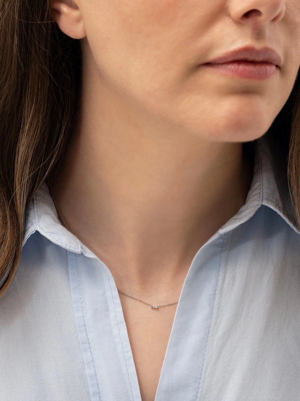 14K Solid Gold Bethany Baguette Necklace with Diamonds Anniversary Touch Minimal Detail