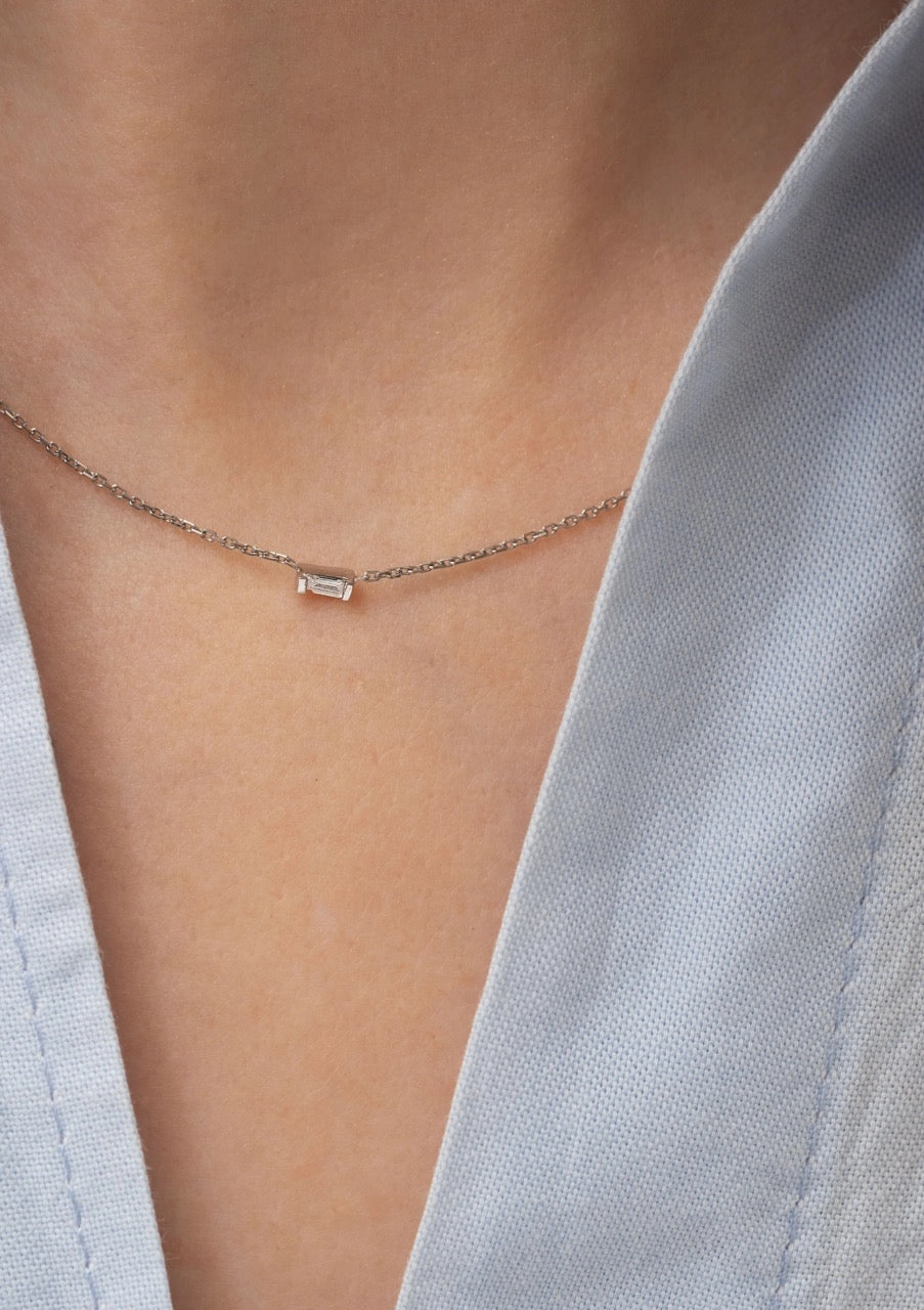 Decorated Accessory 14K Solid Gold Bethany Baguette Necklace with Diamonds