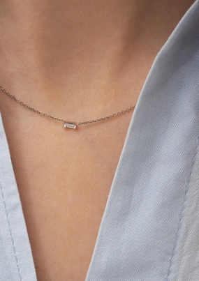 Decorated Accessory 14K Solid Gold Bethany Baguette Necklace with Diamonds