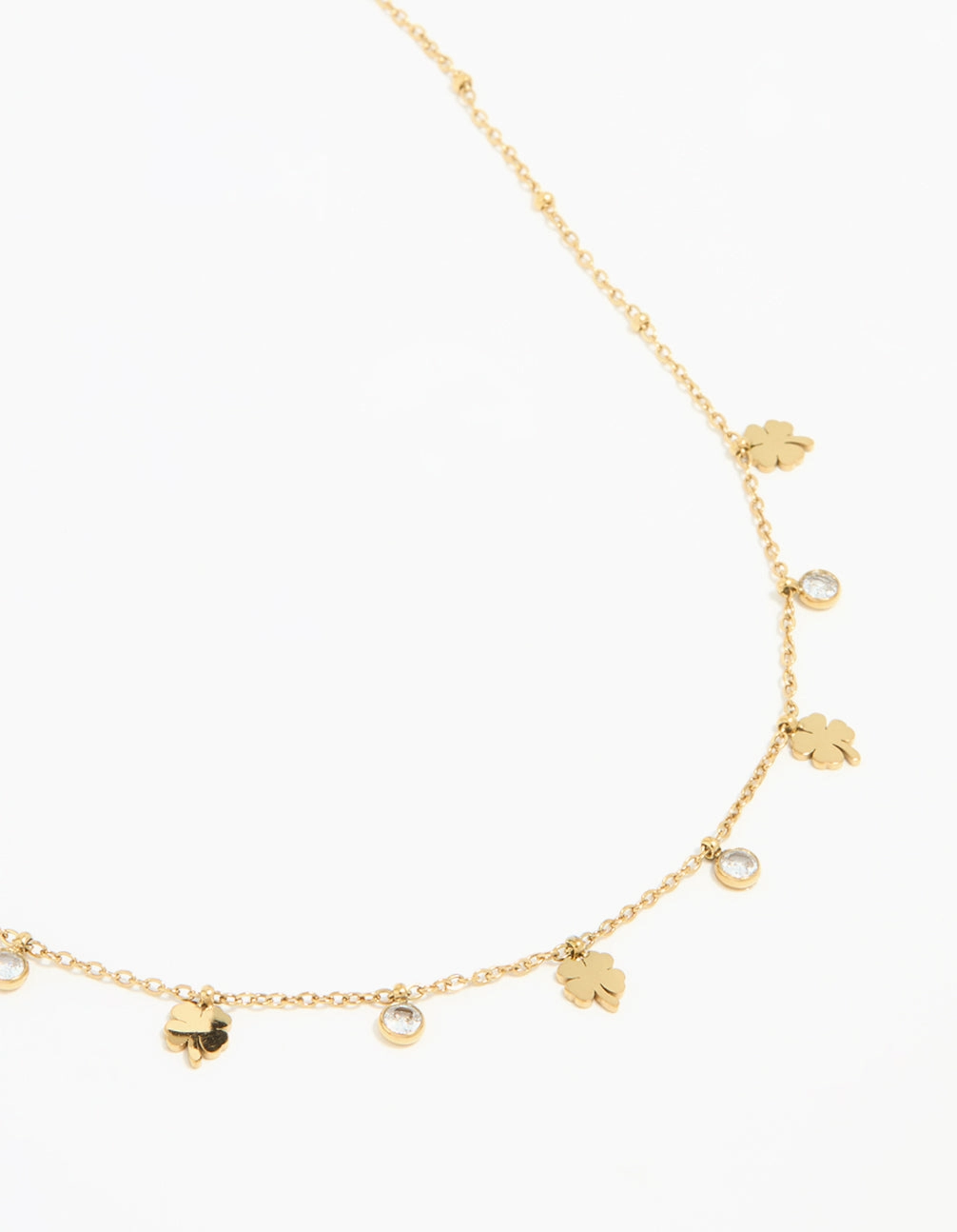 Waterproof Gold Plated Stainless Steel Cubic Zirconia Clover Pendant Necklace City Style