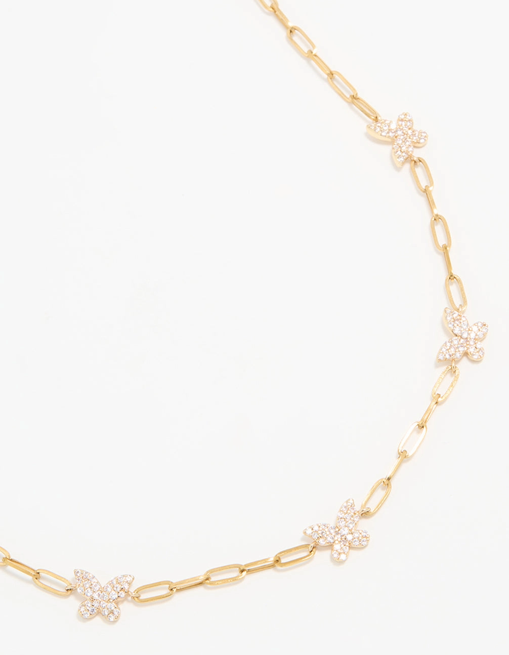 Waterproof Gold Plated Stainless Steel Cubic Zirconia Butterfly Chain Necklace Family Detail