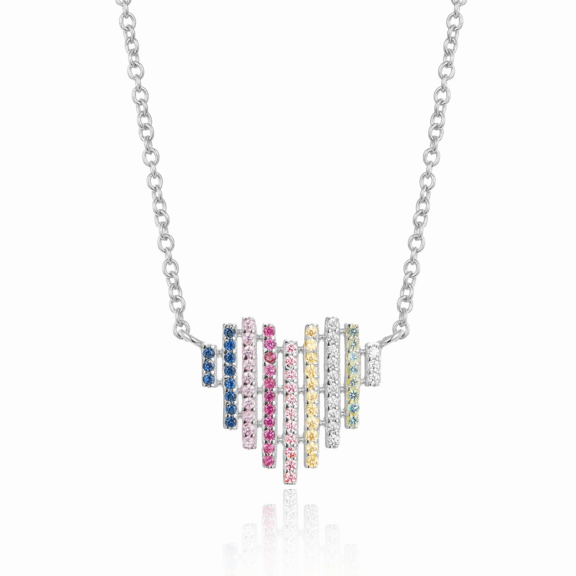 Gold Plated Sterling Silver Multicolor Striped Heart Necklace Vacation Gift