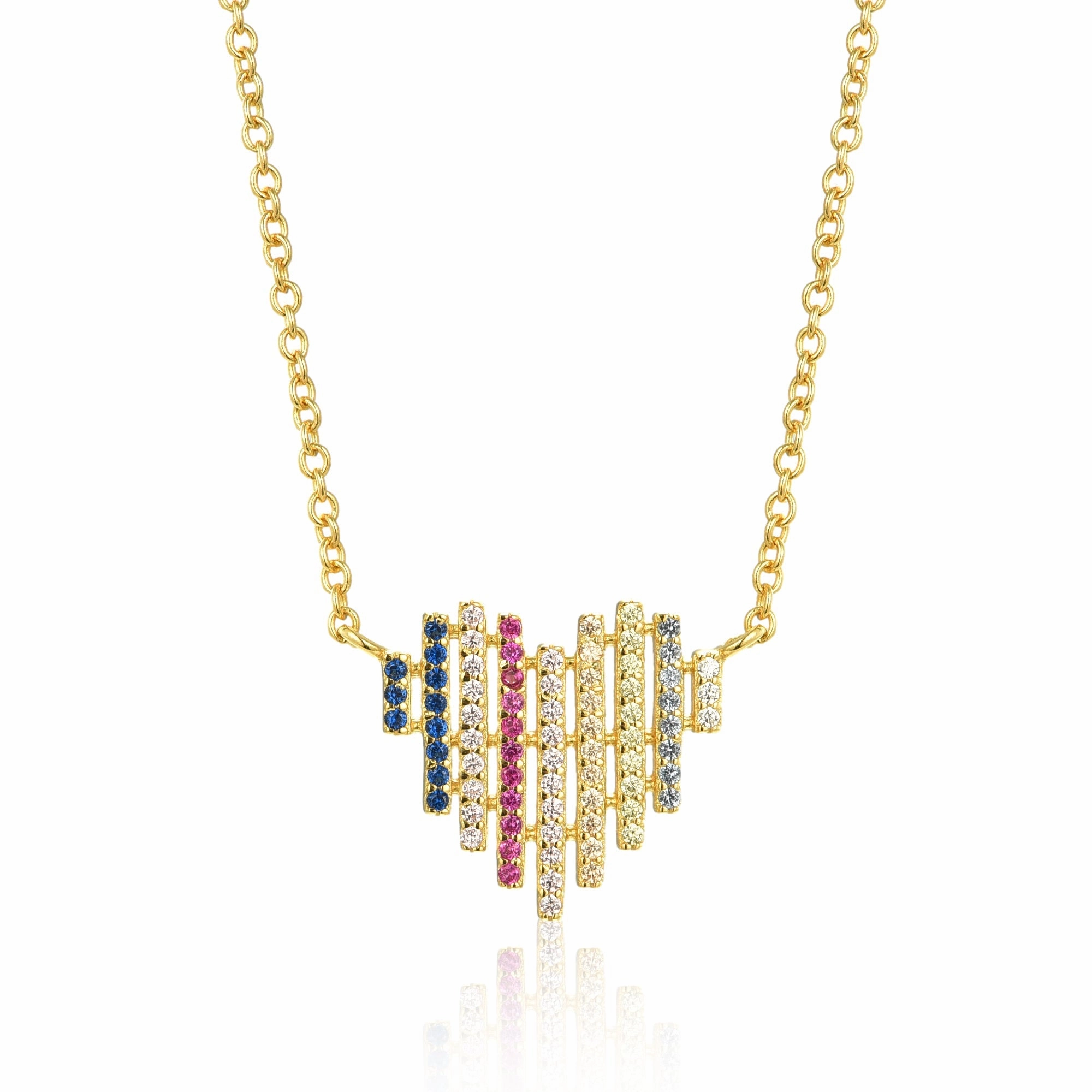 Gold Plated Sterling Silver Multicolor Striped Heart Necklace Divine Adornment Superior Piece
