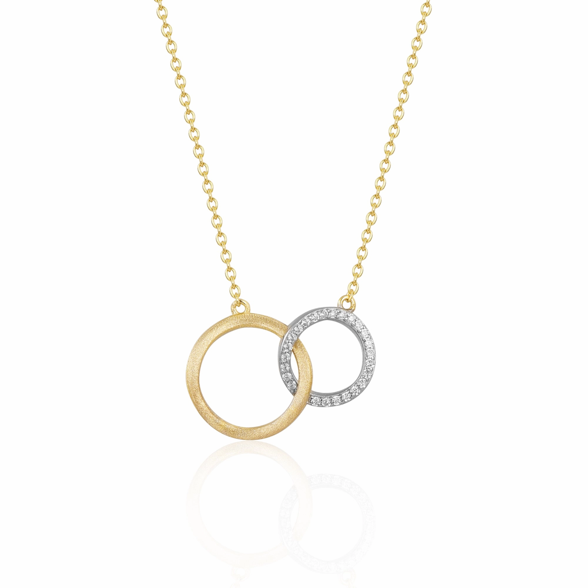Sterling Silver Brushed Gold Plated CZ Interlocking Circle Necklace Active Day