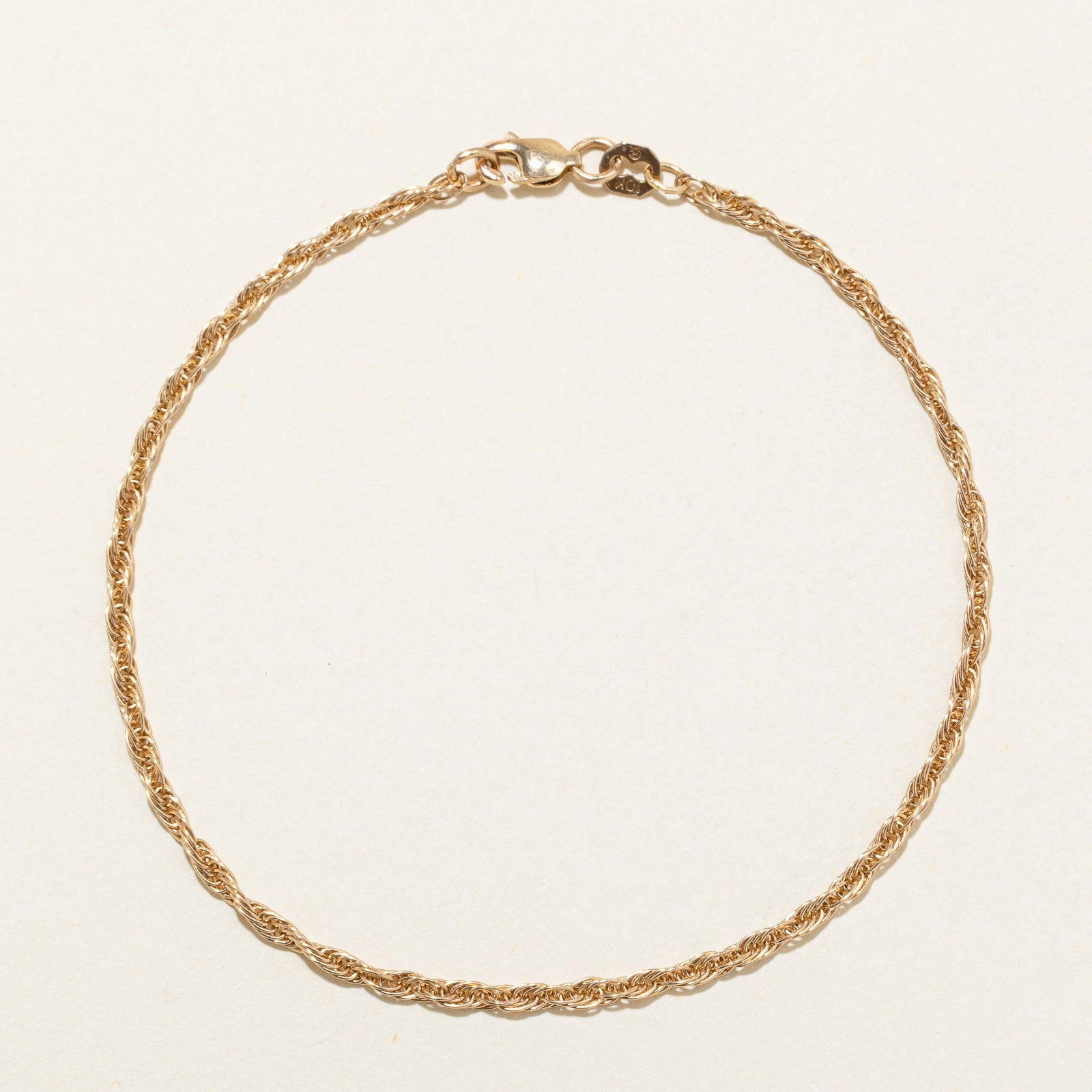 Sleek Detail 10k Yellow Gold Rope Chain Bracelet | 8"