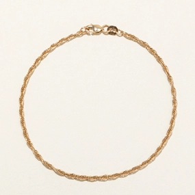 Sleek Detail 10k Yellow Gold Rope Chain Bracelet | 8"