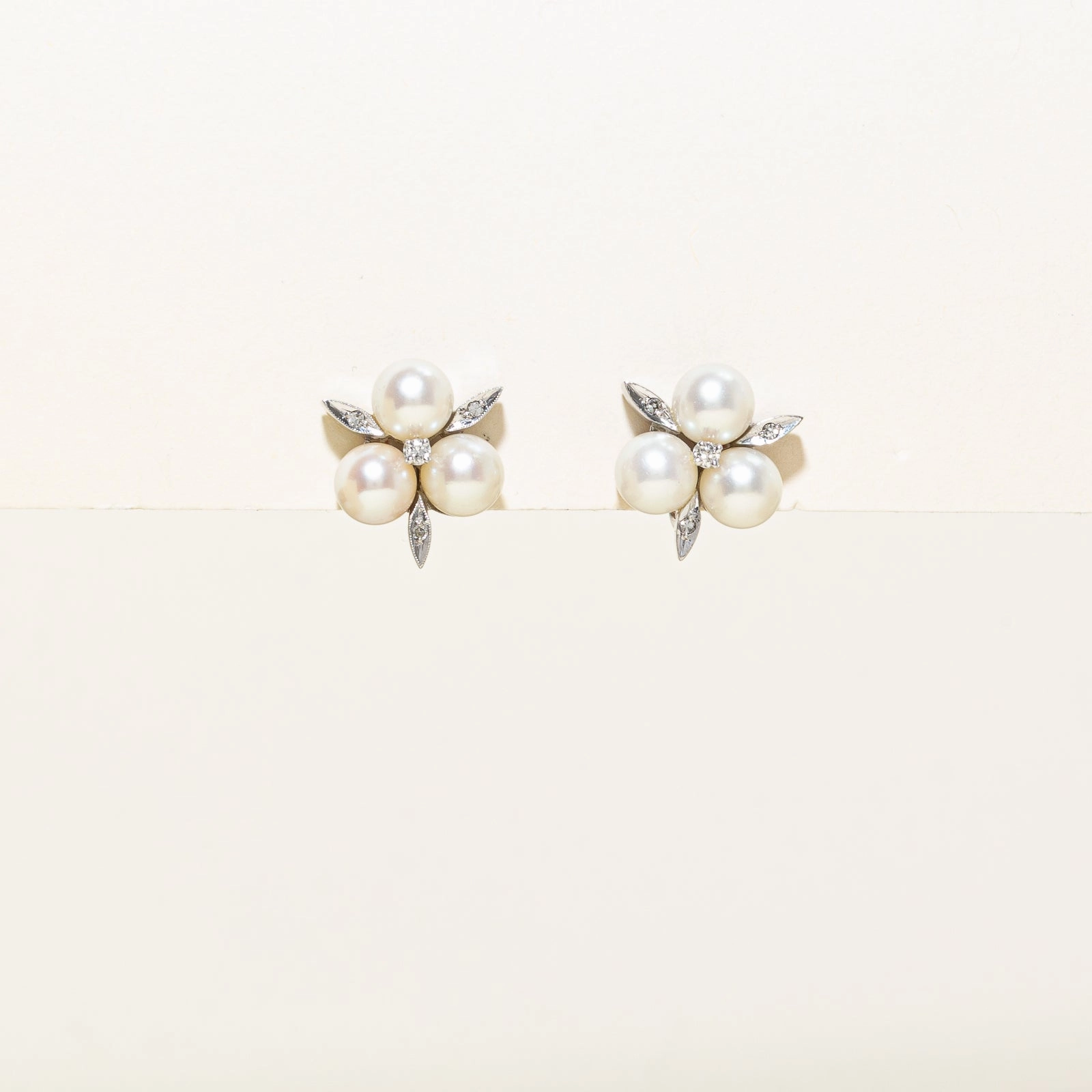 Pearl & Diamond Clip On Earrings | 0.15ctw Dazzling Touch Fashion Spark