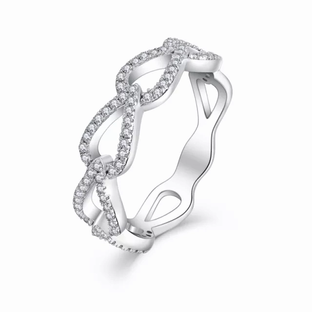 Intricate Detail Elegant Accent Sterling Silver Micropave Teardrop Shaped Links CZ Ring