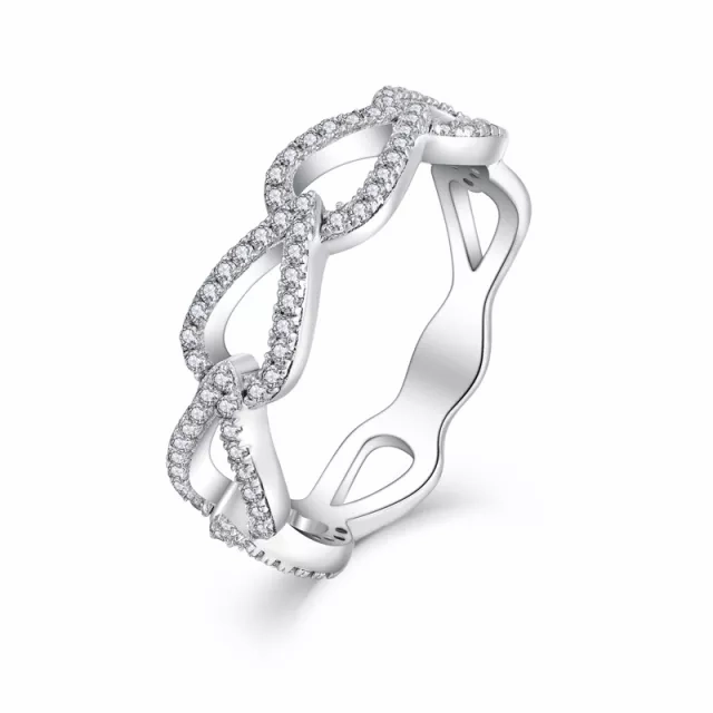 Trendy Art Sterling Silver Micropave Teardrop Shaped Links CZ Ring