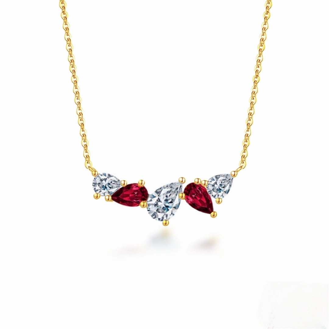 Perfect Design Mature Taste Sterling Silver Multi Pear Shaped Stones on Chain Necklace