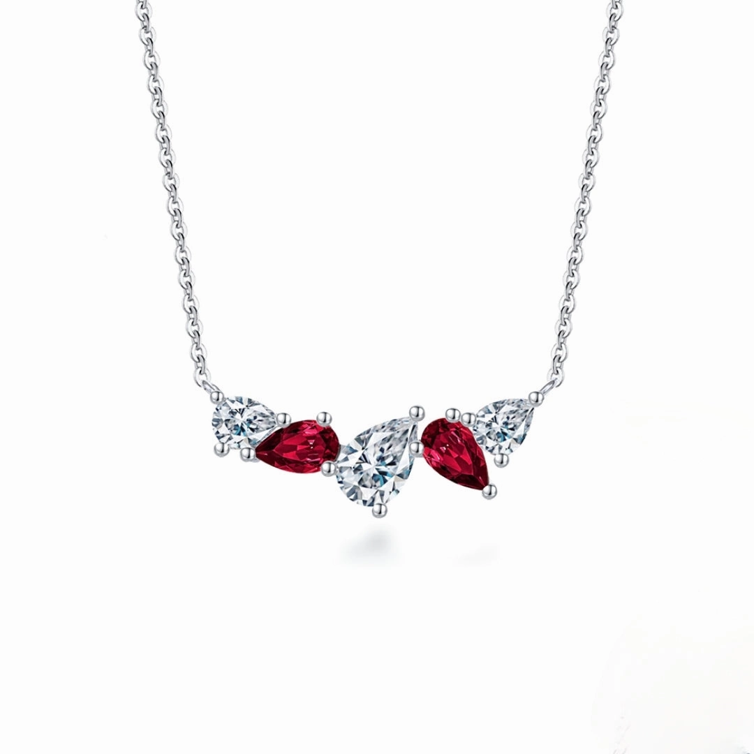 Sterling Silver Multi Pear Shaped Stones on Chain Necklace Minimal Gift