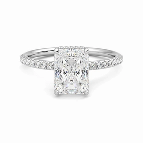 Sophisticated Look Everlasting Beauty Radiant Cut Moissanite Engagement Ring with Hidden Halo and Anniversary Stone Accent