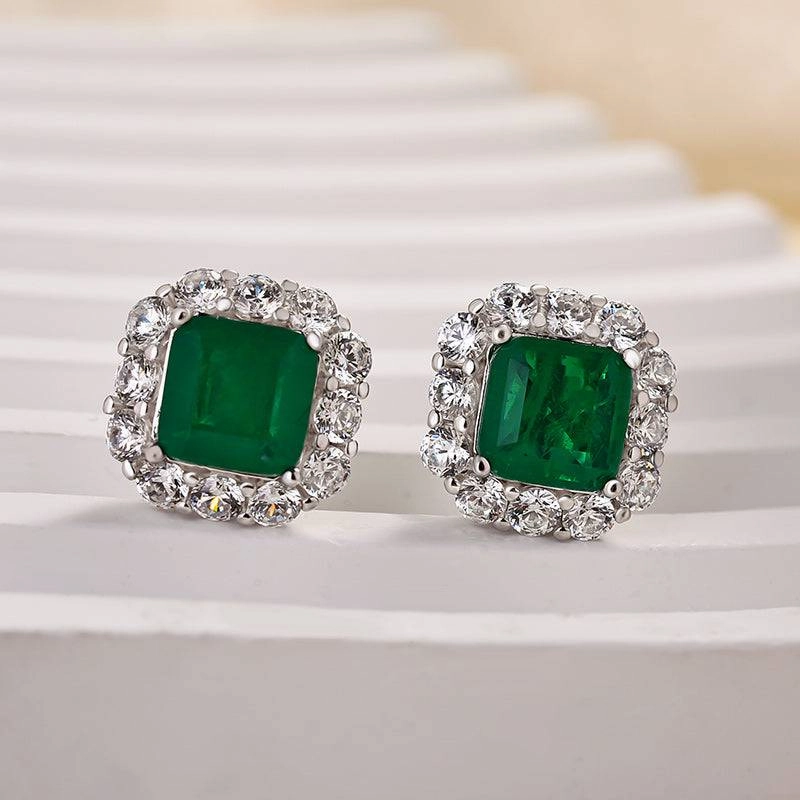 Daytime Accent Dainty Item Louily Princess Cut Emerald Green Diamond Stud Earring In Sterling Silver