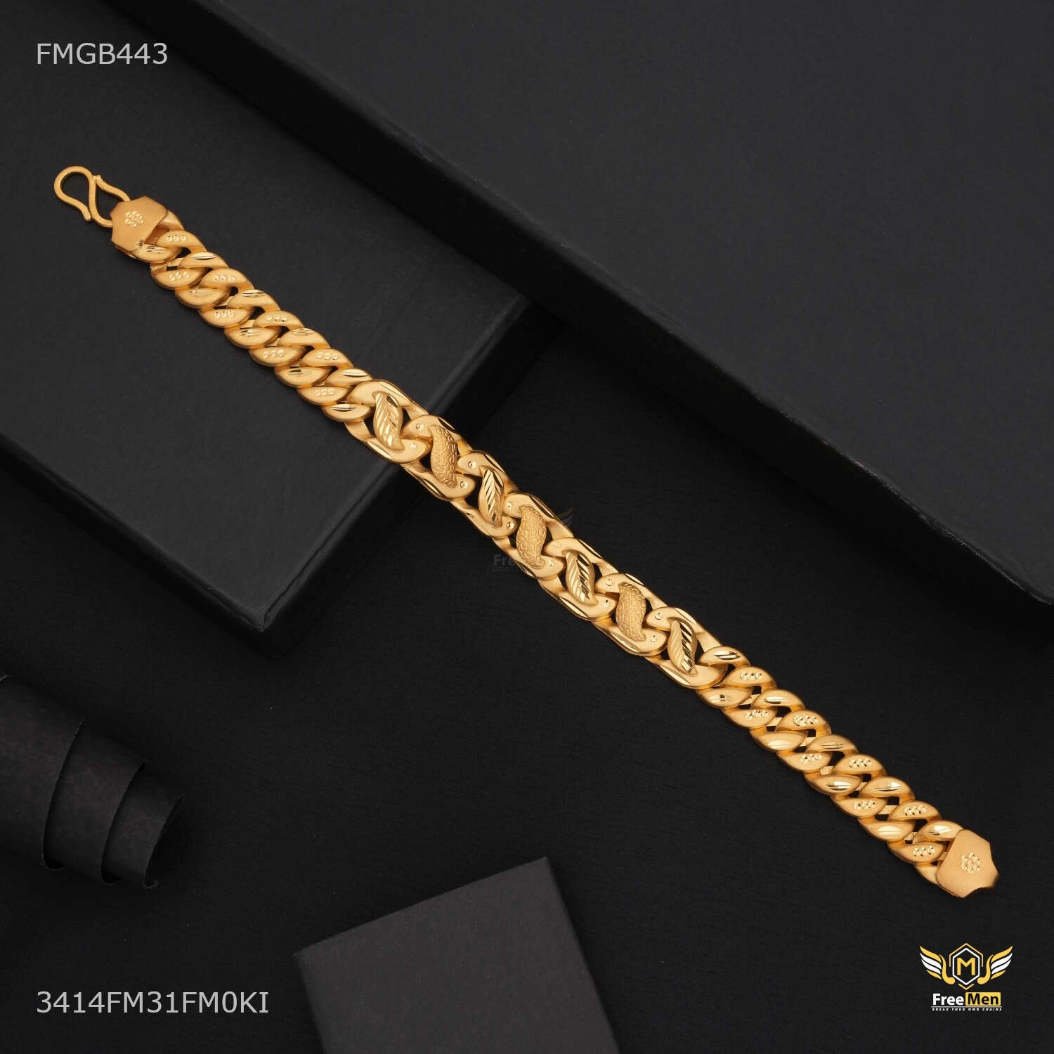 Memorable Trip Shini Squar Pokal Gold Plated Bracelet  for Men - FMGB443