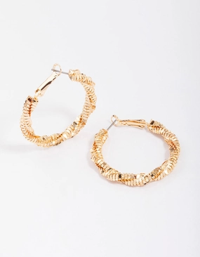 Gold Twisted Hoop Earrings Modern Element Glittering Appearance