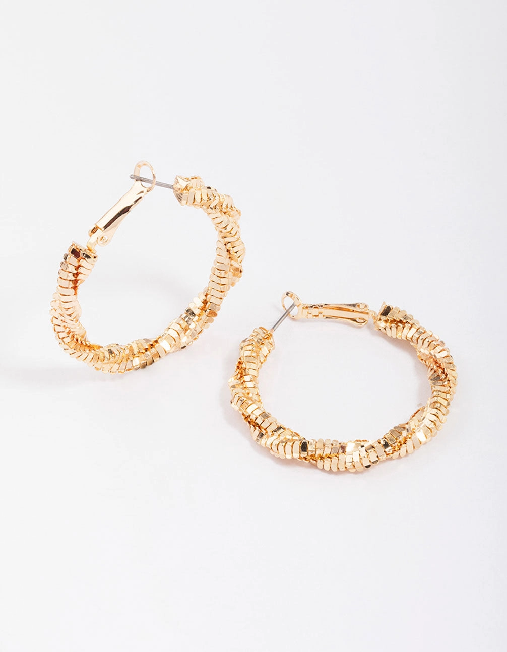 Gold Twisted Hoop Earrings Modern Element Glittering Appearance