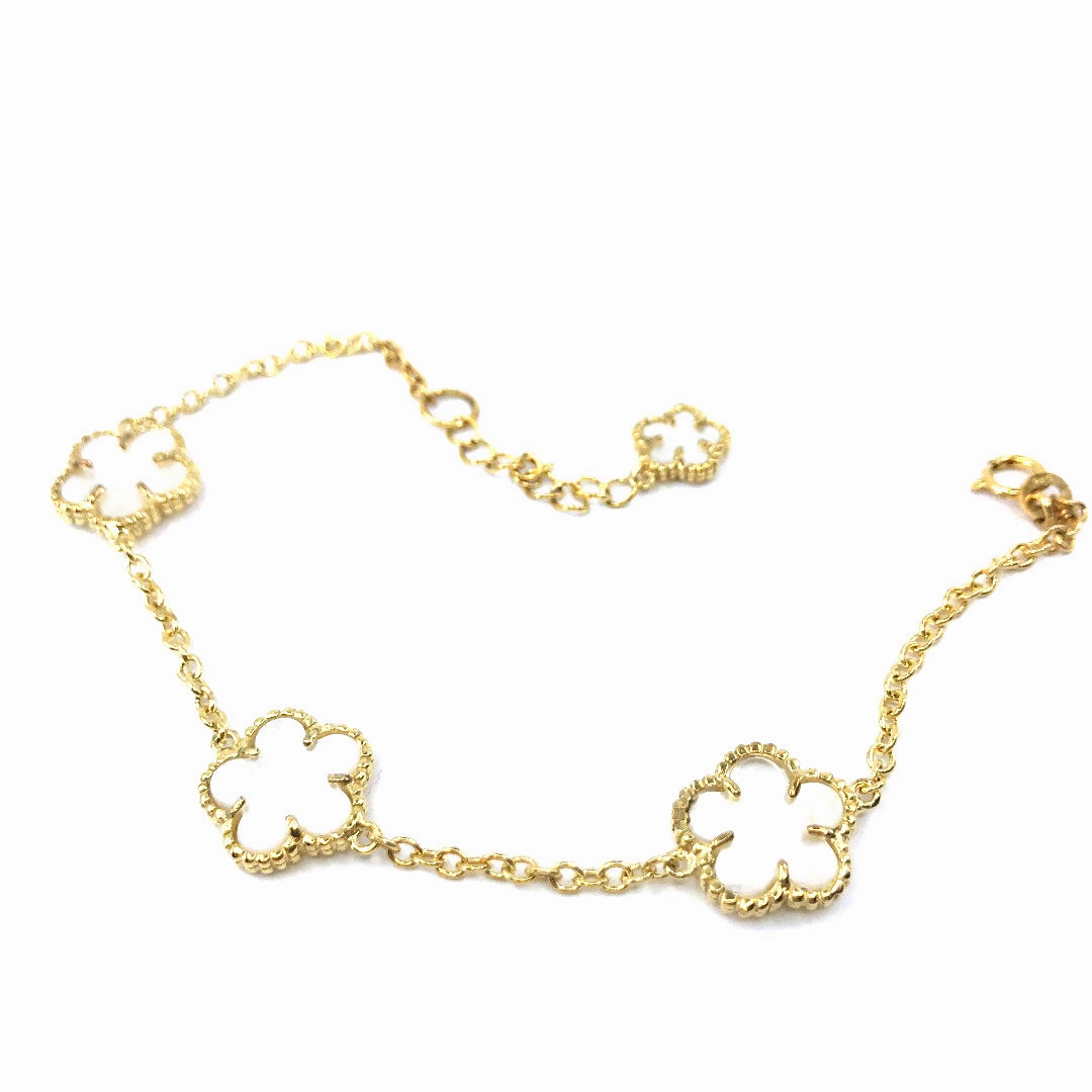 Rhodium / Gold Plated Sterling Silver Mother of Pearl Flower Bracelet Ongoing Amalgamations