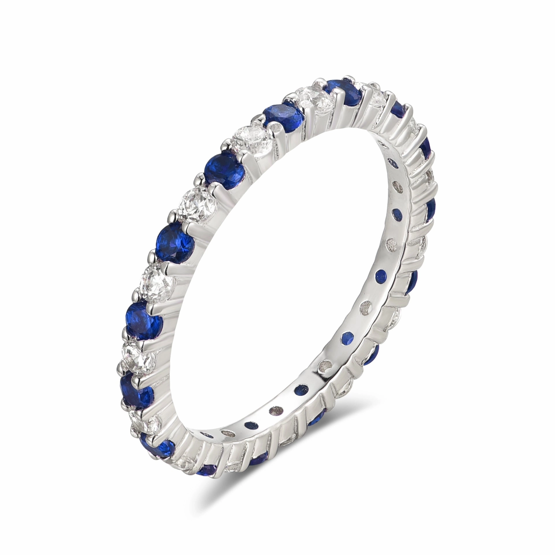Rhodium Plated Sterling Silver Alternating Clear and Colorful CZ Eternity Band Ring Sparkling Style