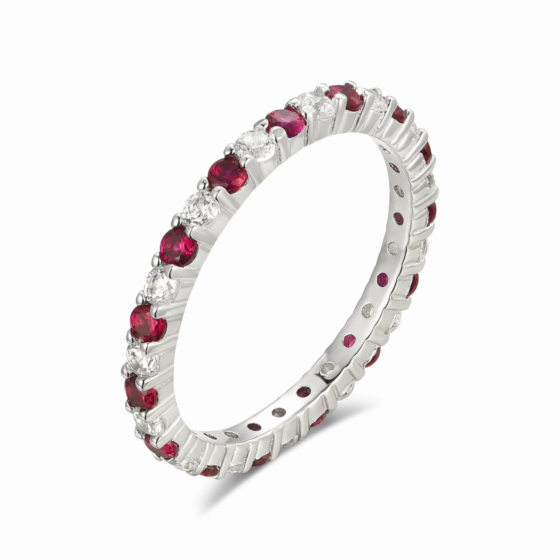 Celebration Gift Rhodium Plated Sterling Silver Alternating Clear and Colorful CZ Eternity Band Ring