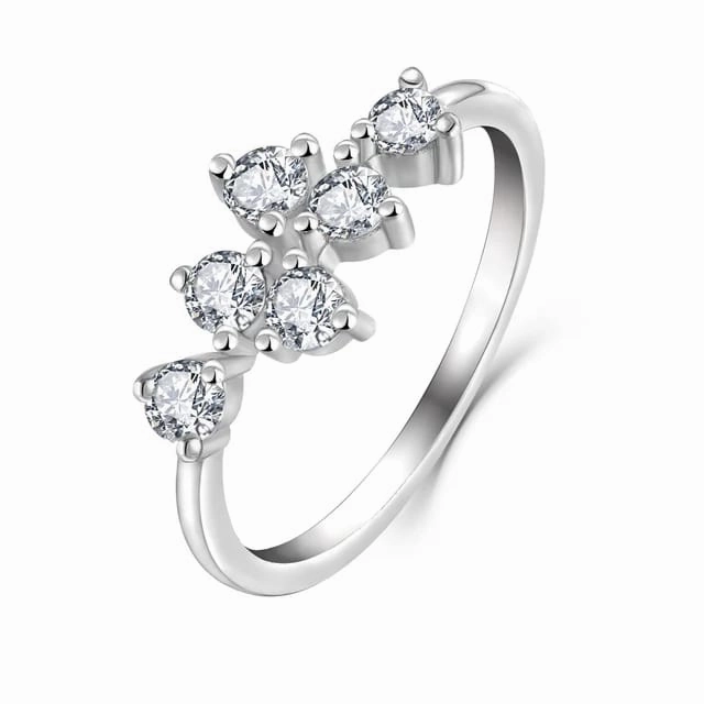 Rhodium Plated Sterling Silver CZ 6 Stone Ring Inspired Style Glamorous Item