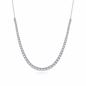 Rhodium Plated Sterling Silver Graduated CZ Half Tennis Necklace Delicate Touch