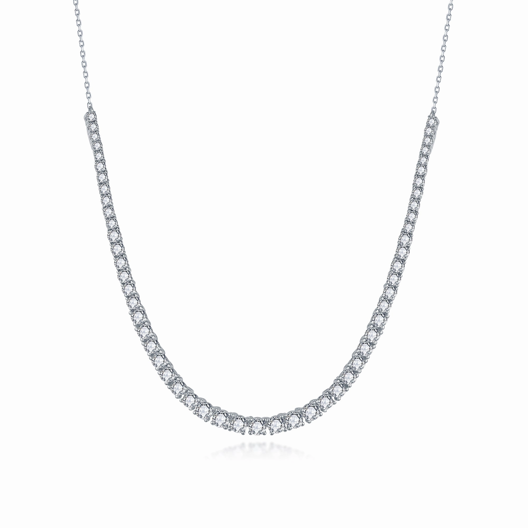 Rhodium Plated Sterling Silver Graduated CZ Half Tennis Necklace Delicate Touch