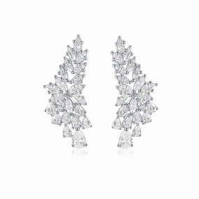 Magnificent Embellishment Fashionable Decor Rhodium Plated Sterling Silver Long Floral Stud Earrings