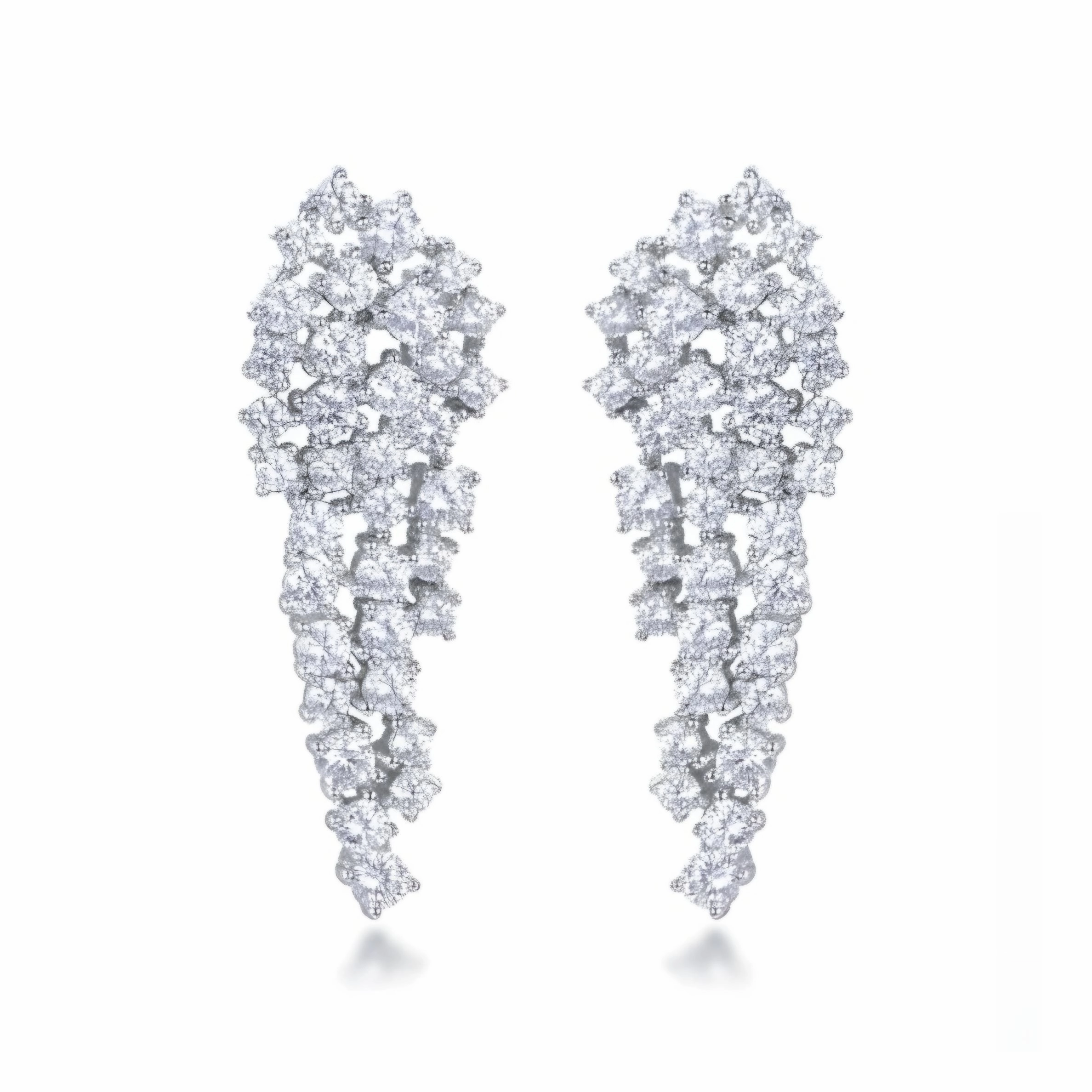 Magnificent Item Durable Decor Rhodium Plated Sterling Silver Long Inverted Teardrop Cluster Stud Earrings