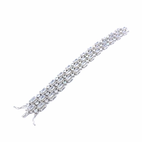Heartfelt Gesture Trendy Arm Candy Rhodium Plated Sterling Silver Micropave Square CZ Bracelet